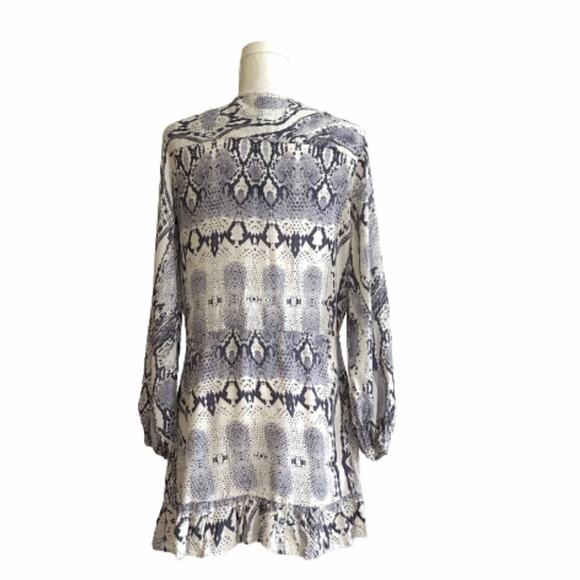 Blue Island Beach Blue Ivory Long Sleeve Tassel Tie Swimsuit Coverup Dress Small - Picture 7 of 12
